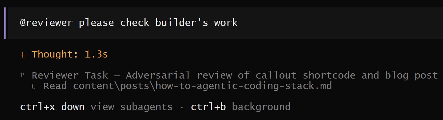 Delegating to the @@reviewer sub-agent, one of the handoffs that didn&rsquo;t work