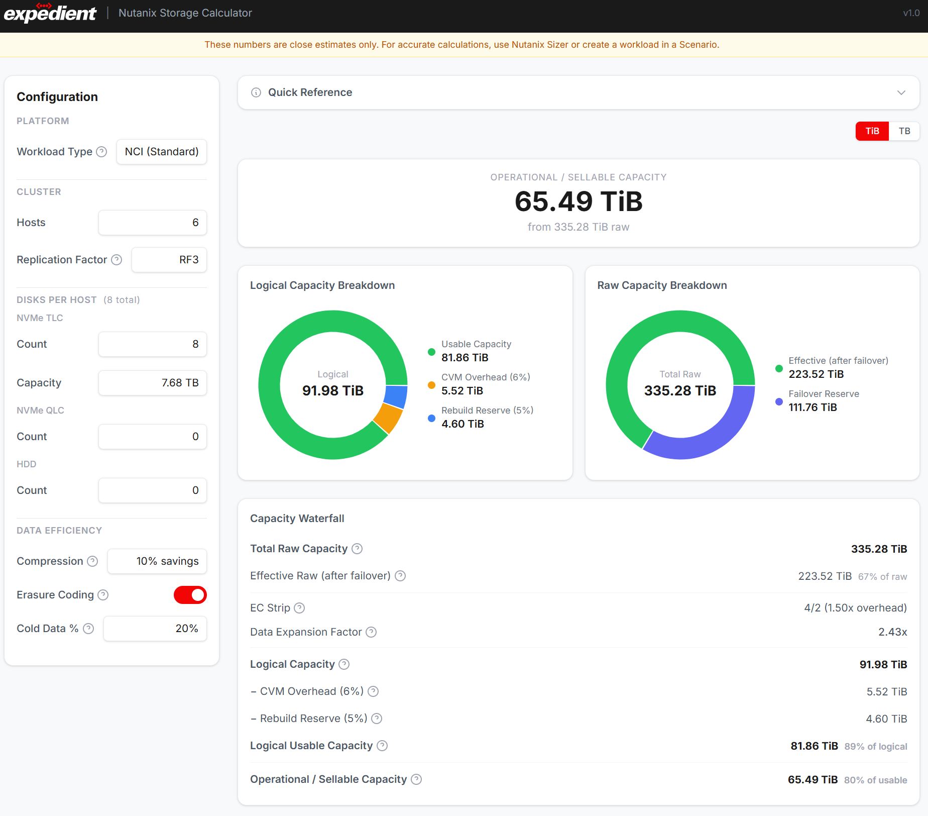 Nutanix Storage Calculator screenshot