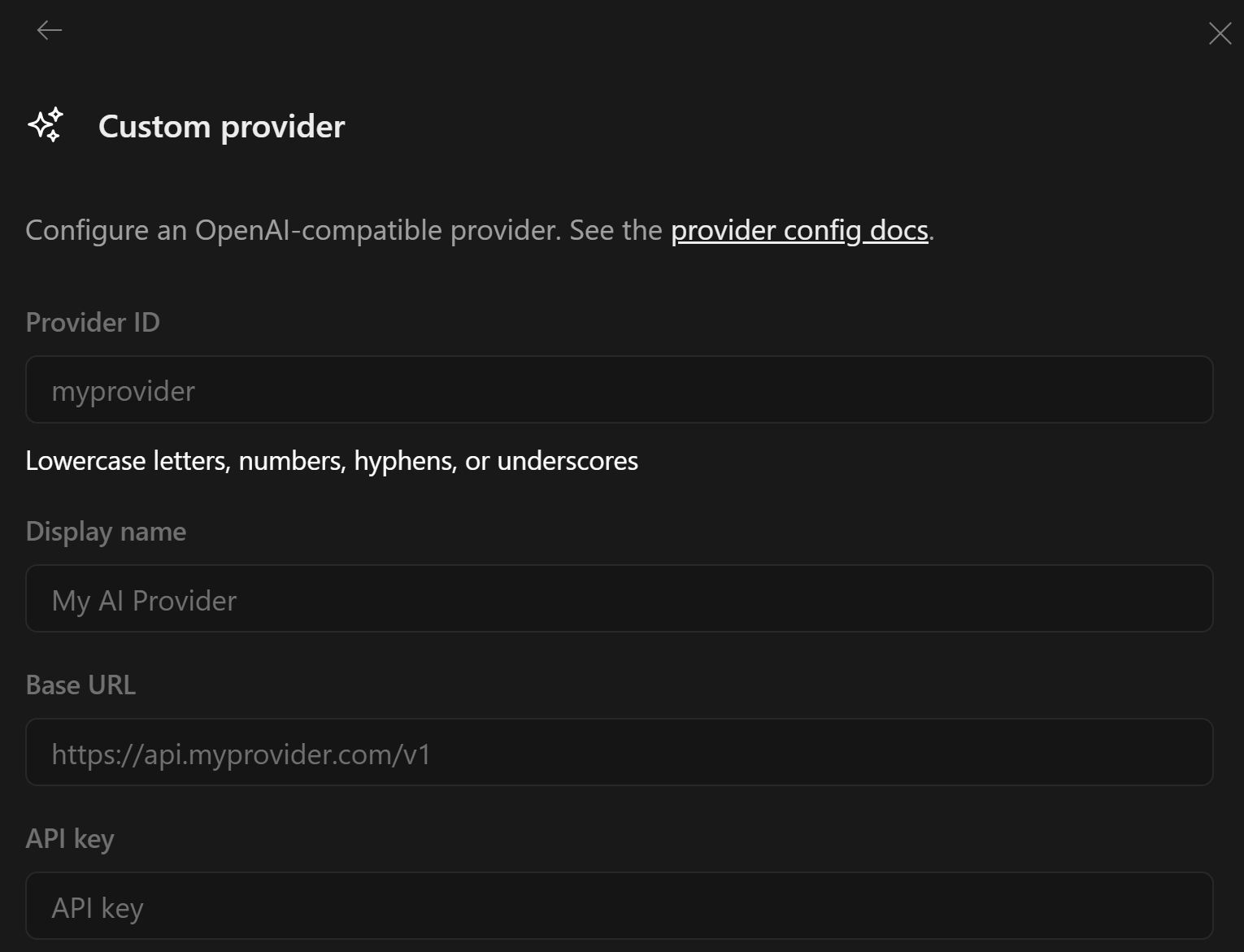 Image of custom provider wizard in Opencode