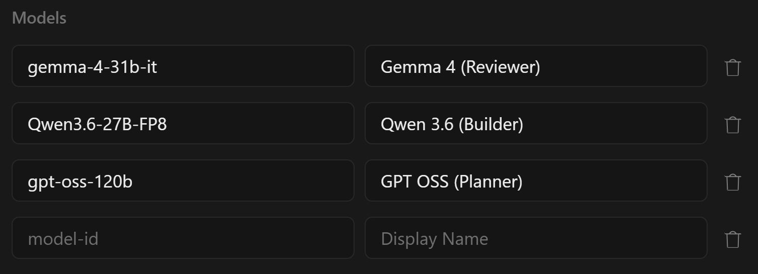 Image of model section of the custom provider wizard in Opencode